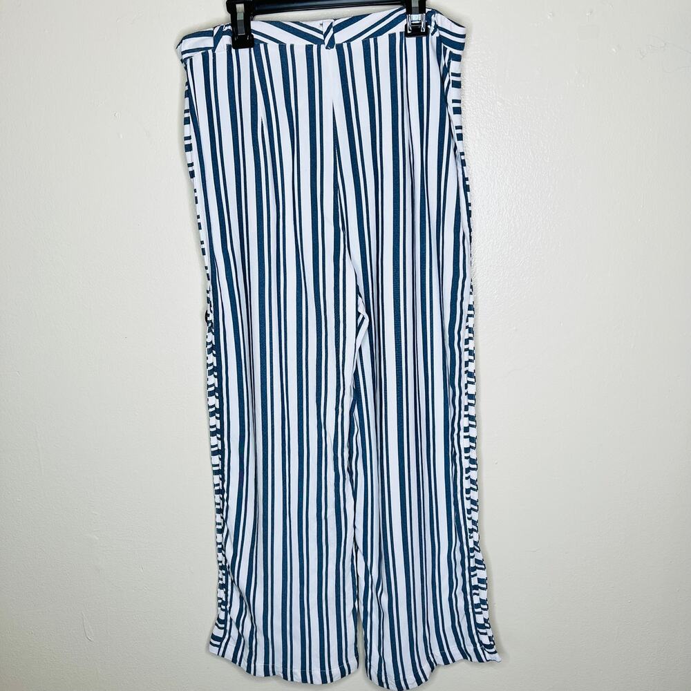 Waverly Grey Pants w Pockets 10 Blue White Stripe Wide Leg Casual Cropped Rayon - Picture 4 of 10